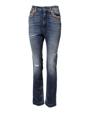 Blue Rhinestone Embellished Denim Jeans