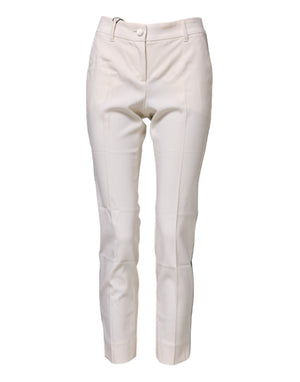 White Wool Tapered High Waist Pants