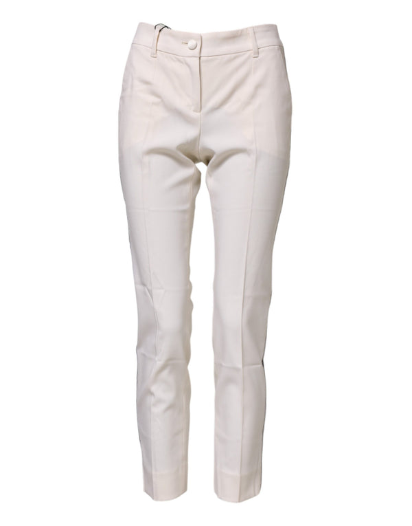 White Wool Tapered High Waist Pants