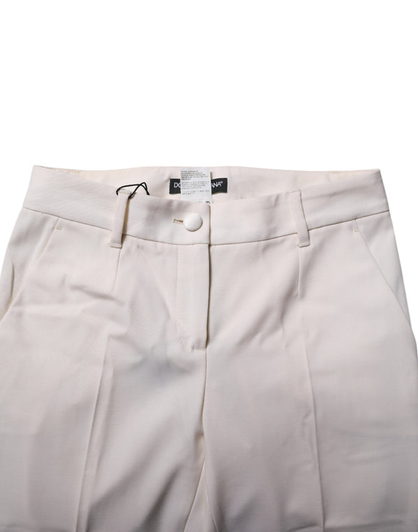 White Wool Tapered High Waist Pants