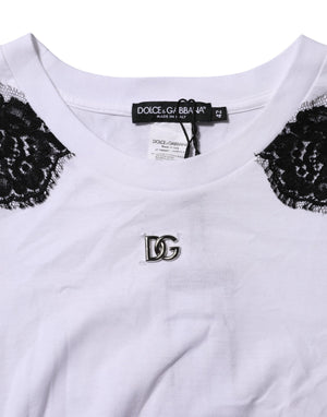 White Floral Lace DG Detailing Top T-shirt