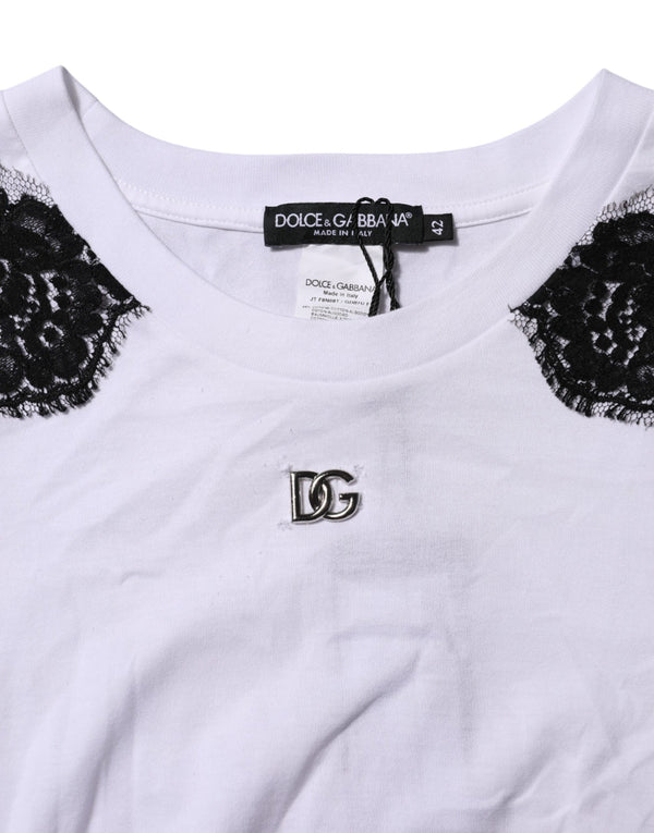 White Floral Lace DG Detailing Top T-shirt