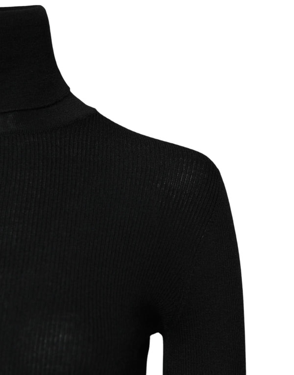 Black Cashmere Turtleneck Knitted Blouse Top
