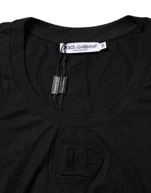 Black Cotton Short Sleeves Round Neck T-shirt