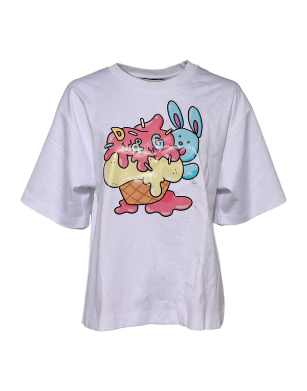 White Cotton Graphic Print Crew Neck T-shirt