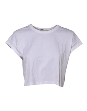 White Cotton Short Sleeves Cropped T-shirt