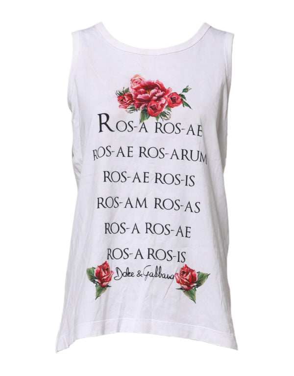 White Cotton Printed Sleeveless Round Neck Top