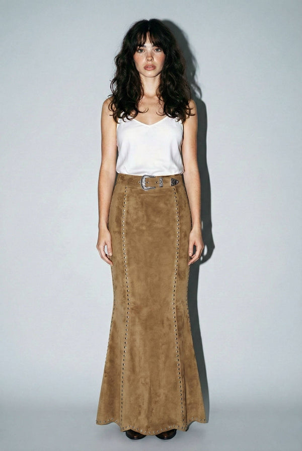 Sienna Western Eyelet Suede Maxi Skirt
