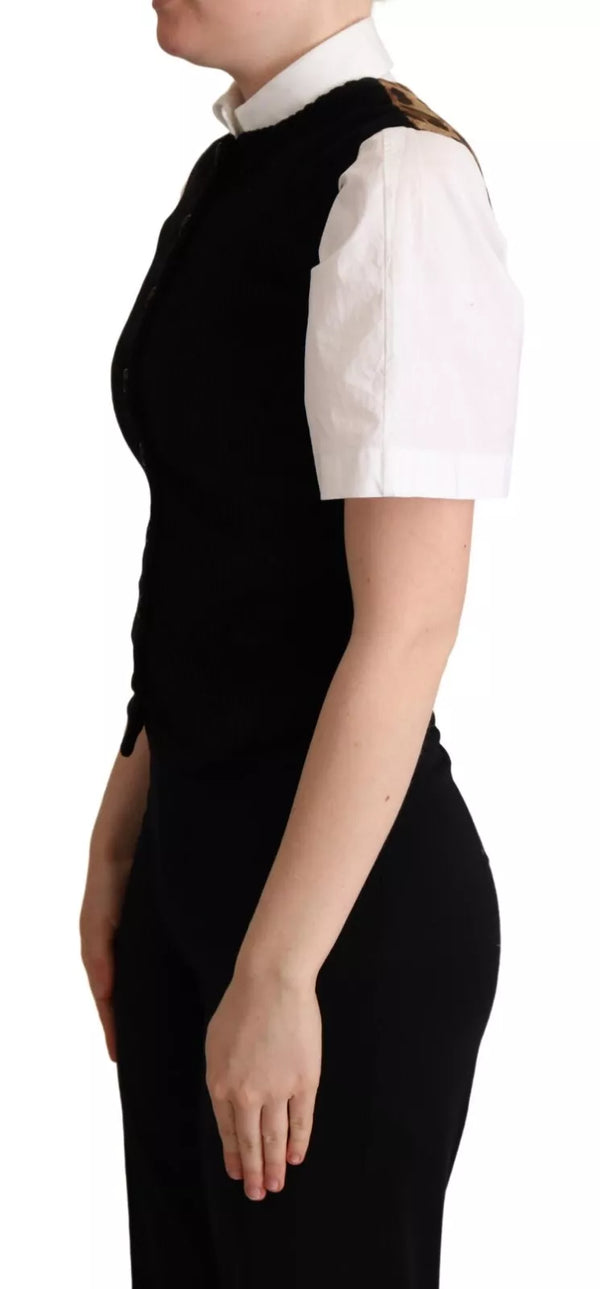 Black Brown Leopard Print Waistcoat Vest