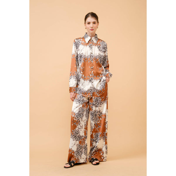 Baroque Leopard Print Satin Wide-Leg Pants