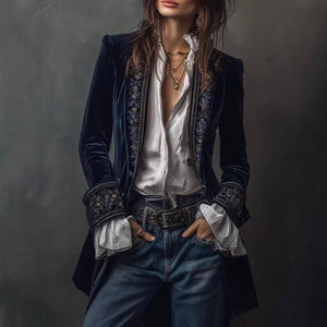 Women's Long Sleeve Solid Color Lace Velvet Jacket