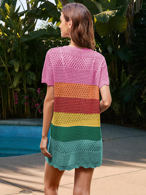 Openwork Round Neck Short Sleeve Cover Up