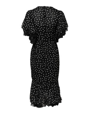 Black White Lace Polka Dot Chiffon Dress