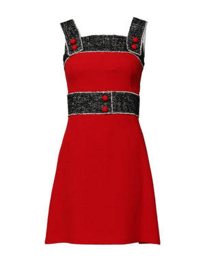 Red Wool Sleeveless A-line Flared Mini Dress