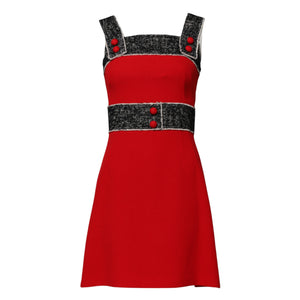 Red Wool Sleeveless A-line Flared Mini Dress