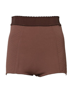 Brown Viscose High Waisted Hot Pants Shorts