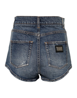 Blue Tattered Denim Cotton Hot Pants Shorts
