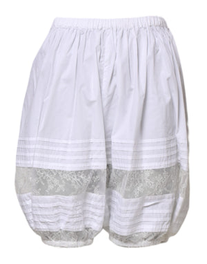 White Lace Paneled Cotton High Waisted Shorts