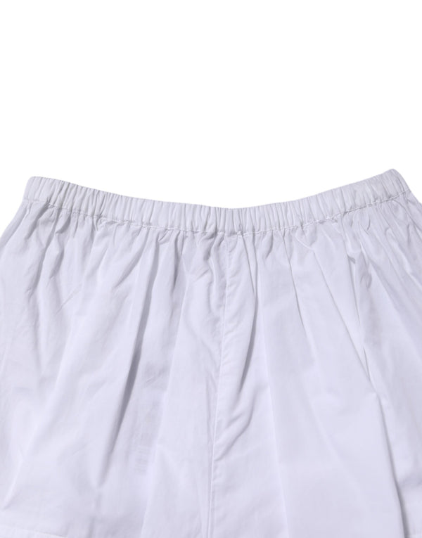 White Lace Paneled Cotton High Waisted Shorts