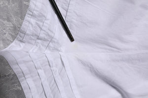 White Lace Paneled Cotton High Waisted Shorts