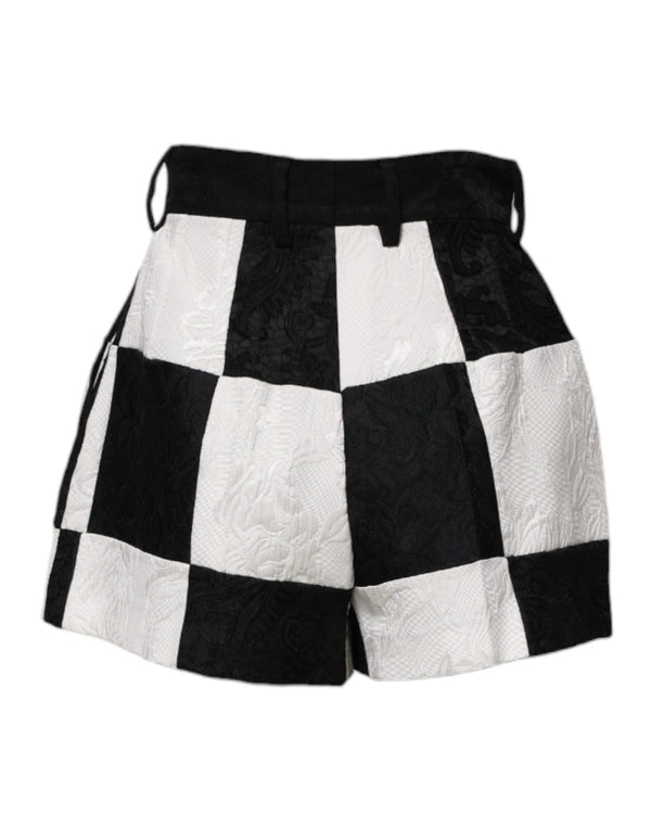 Black White Floral Brocade Hot Pants Shorts