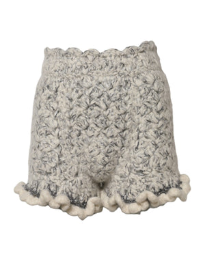 Metallic Bouclé Knit Cashmere Ruffled Shorts