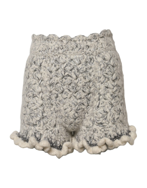 Metallic Bouclé Knit Cashmere Ruffled Shorts