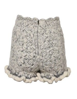 Metallic Bouclé Knit Cashmere Ruffled Shorts