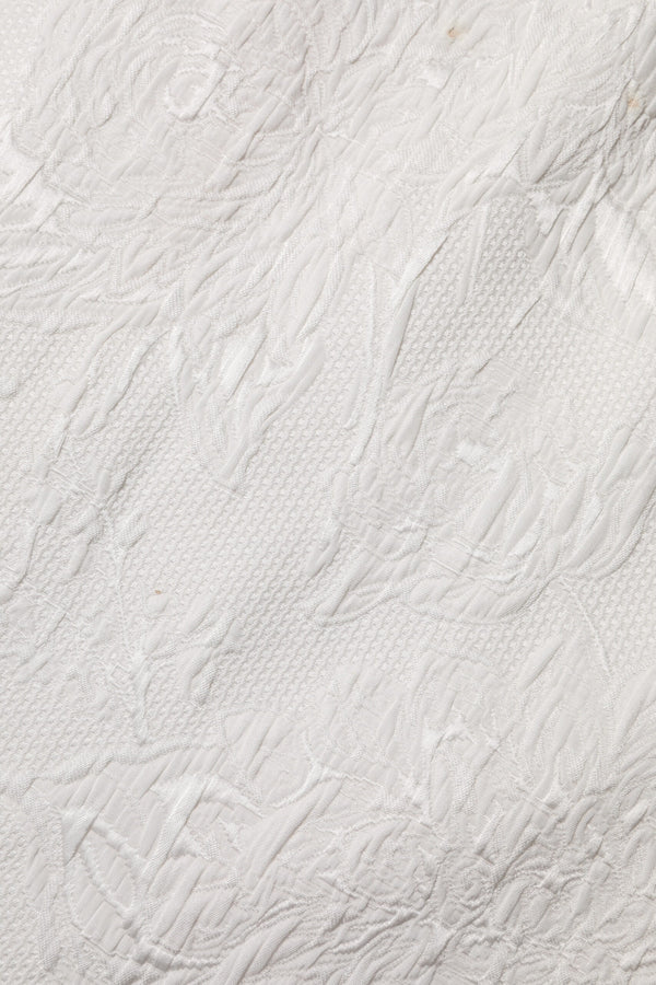 White Floral Brocade A-line High Waist Skirt