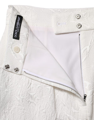 White Floral Brocade A-line High Waist Skirt