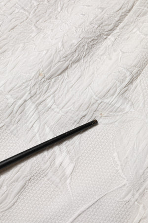 White Floral Brocade A-line High Waist Skirt