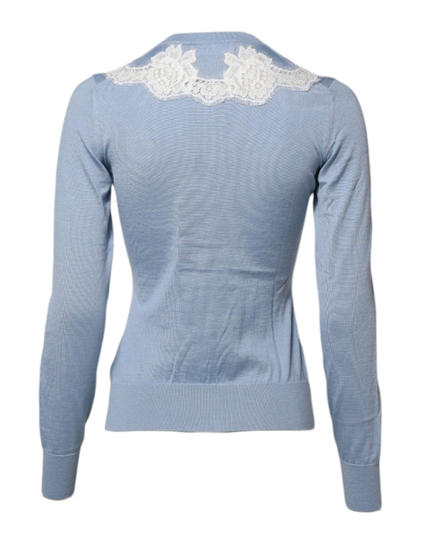 Blue Floral Lace Detailing Cardigan Sweater