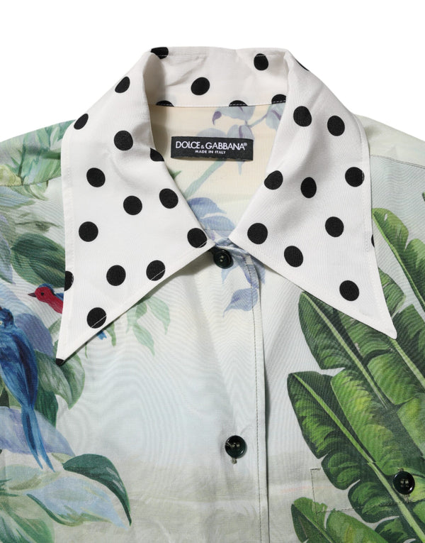 Multicolor Printed Silk Collared Shirt Top