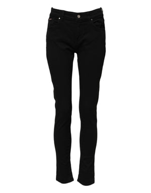 Black Cotton Logo Skinny Mid Waist Denim Jeans