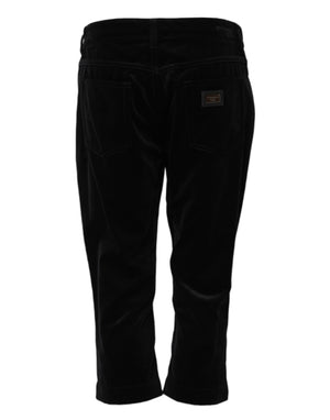 Black Cotton Skinny Capri Cropped Denim Jeans