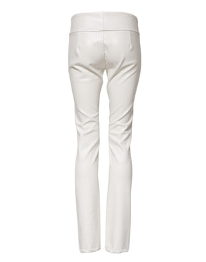 White Polyurethane High Waist Tapered Pants
