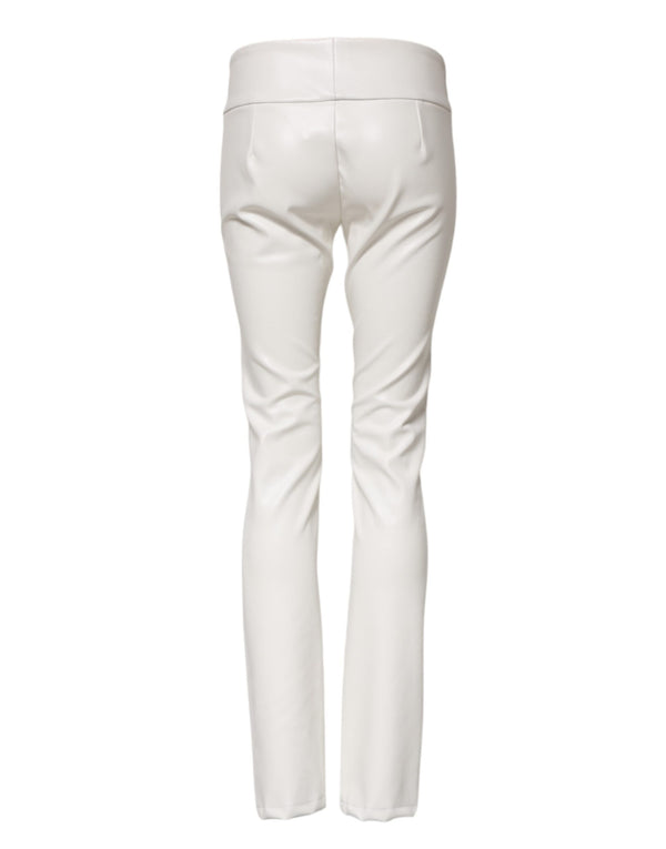 White Polyurethane High Waist Tapered Pants
