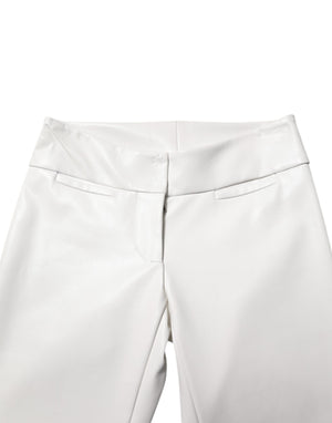 White Polyurethane High Waist Tapered Pants