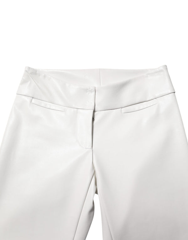 White Polyurethane High Waist Tapered Pants