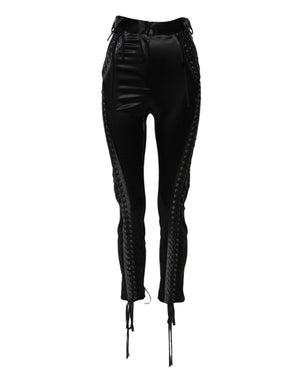 Black Lace Details High Waist Skinny Pants