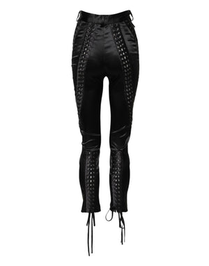 Black Lace Details High Waist Skinny Pants