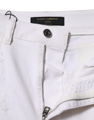 White Tattered Cotton High Waist Denim Jeans