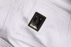 White Tattered Cotton High Waist Denim Jeans