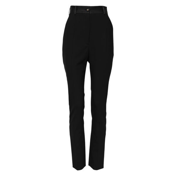 Black Wool High Waist Skinny Pants