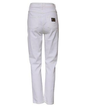 White Cotton High Waist Straight Denim Jeans