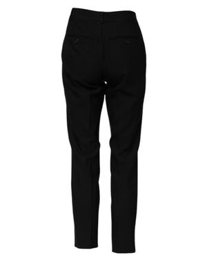 Black Wool High Waist Tapered Pants