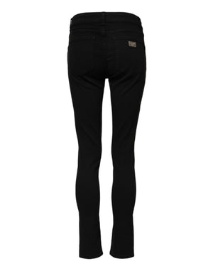 Black Cotton Skinny Mid Waist Denim Jeans