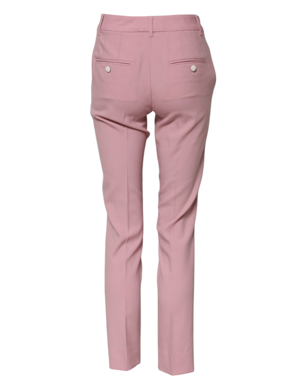 Pink Wool High Waist Tapered Pants