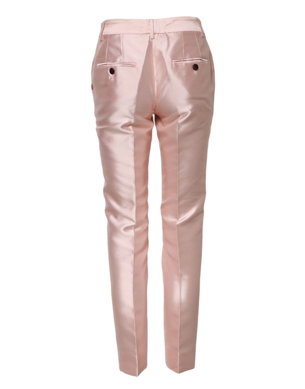 Pink Satin High Waist Tapered Pants