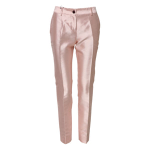 Pink Satin High Waist Tapered Pants